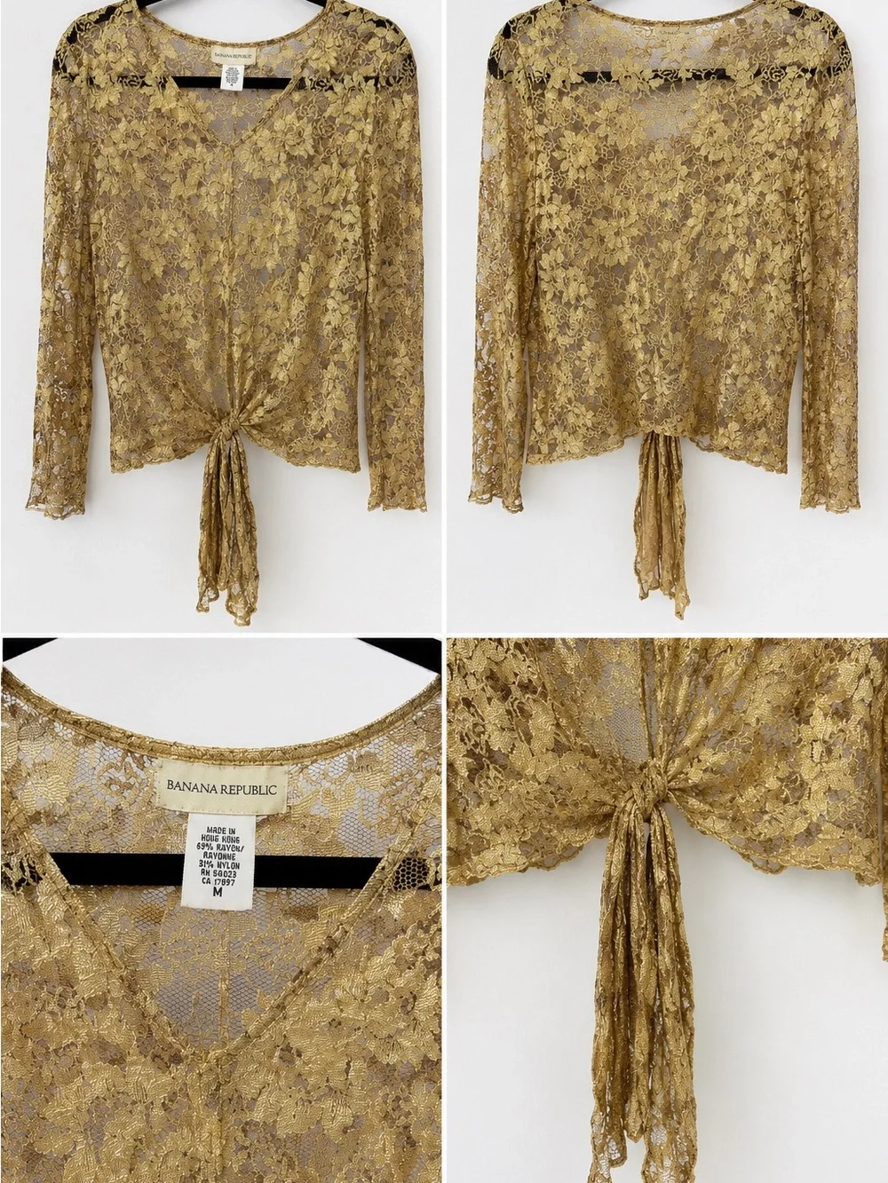Banana Republic Gold Lace Tie-Front Top